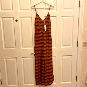 Gilli Women’s Crochet Style Jumpsuit, Size L. Brown/Rust/Burnt Orange Chevron.